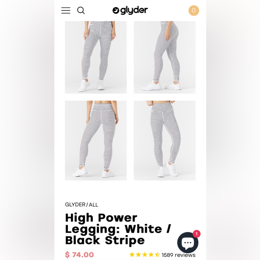 Glyder • High Power Legging • White & Black Stripe • Small